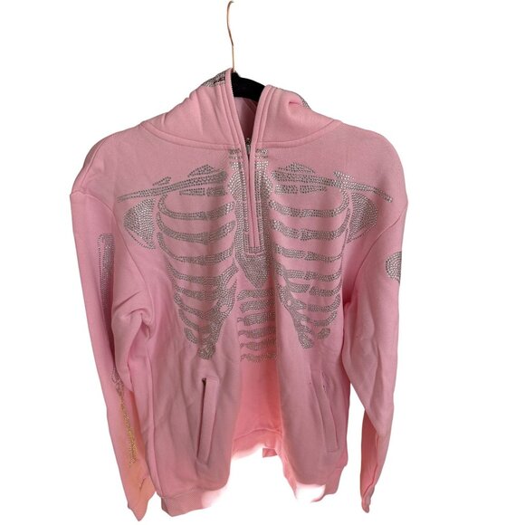 Guapi Men's Skeleton Hoodie Light Pink Silver Rhinestones Ltd Ed Size M (JB) - Picture 3 of 10